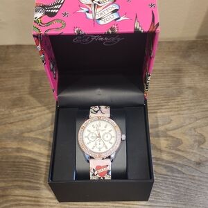 Ed Hardy Women's Watch with Pink and Black Design